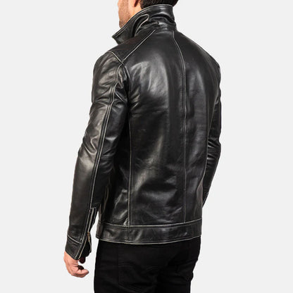 NightForge Leather Biker Jacket – Shadow Black Edition