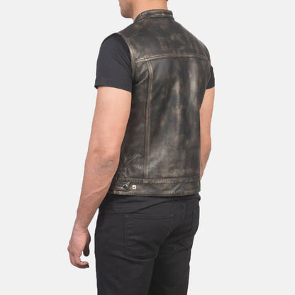RustForge Moto Leather Vest – Distressed Brown Edition
