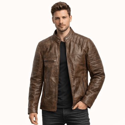 VelocityRider Leather Cafe Racer Jacket – Heritage Moto Edition