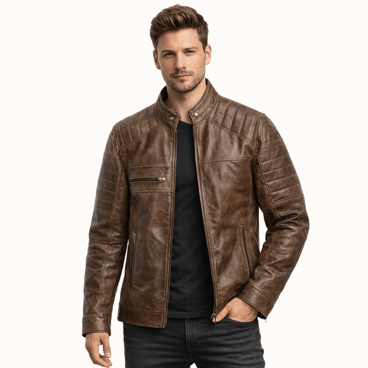 VelocityRider Leather Cafe Racer Jacket – Heritage Moto Edition