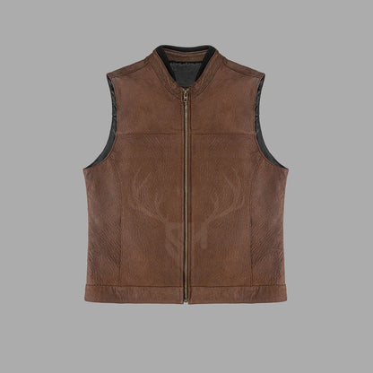 Ironforge Distressed Brown Leather Zipper Vest