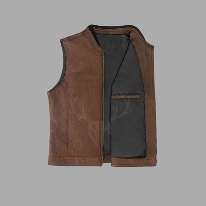 Ironforge Distressed Brown Leather Zipper Vest