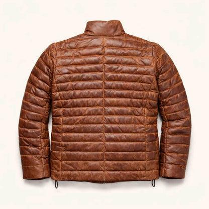 TimberPeak Brown Leather Down Jacket – Heritage Winter Edition