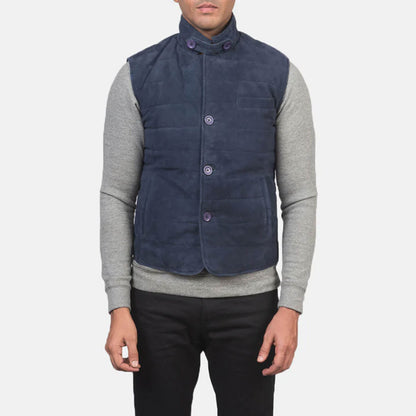 Azure Ridge Suede Leather Vest – Ocean Blue Edition