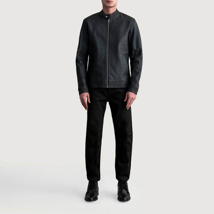 ObsidianRush Leather Biker Jacket – Tumbled Black Edition