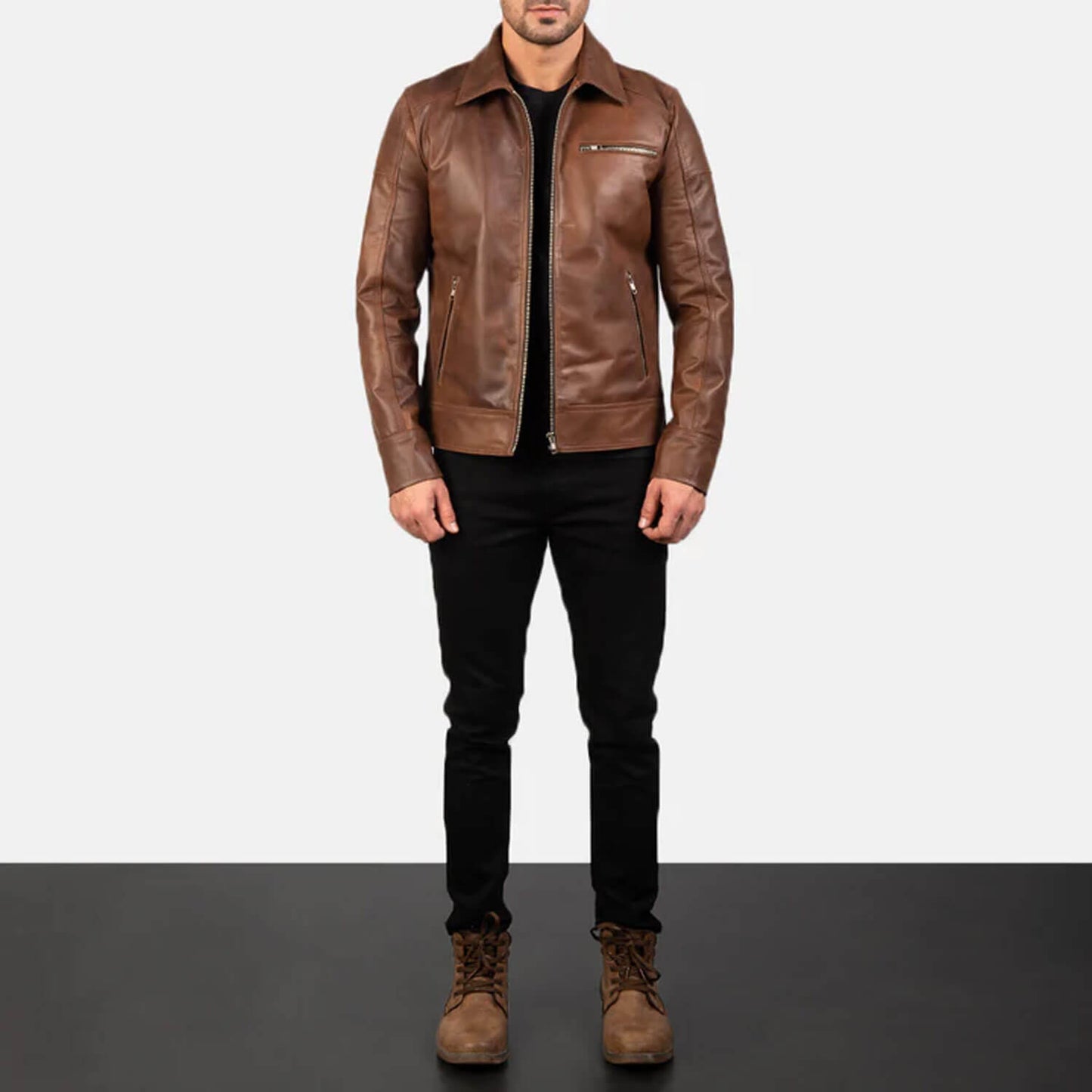 CedarRidge Leather Biker Jacket – Walnut Brown Edition
