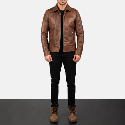 CedarRidge Leather Biker Jacket – Walnut Brown Edition