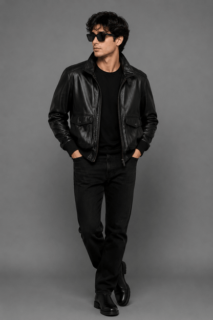 AeroForge Black Leather Bomber Jacket – Heritage Flight Edition