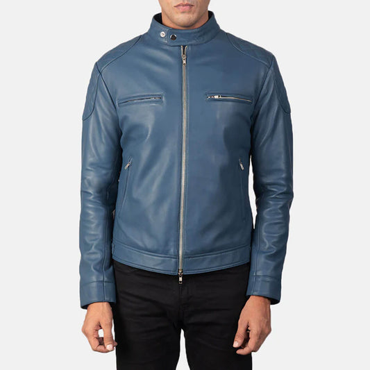StormRider Leather Biker Jacket – Midnight Blue Edition
