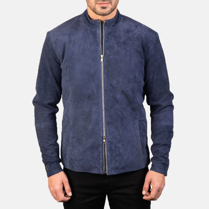 MidnightHarbor Suede Biker Jacket – Navy Blue Edition