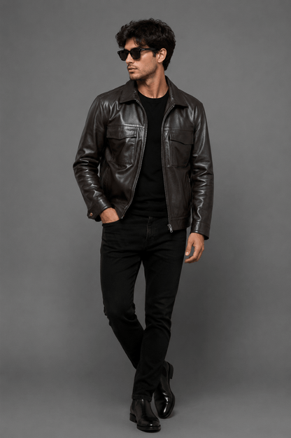 IronVale Black Leather Zip Shirt Jacket – Signature Edition