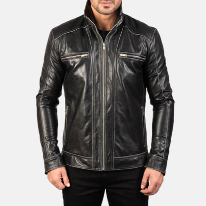 NightForge Leather Biker Jacket – Shadow Black Edition