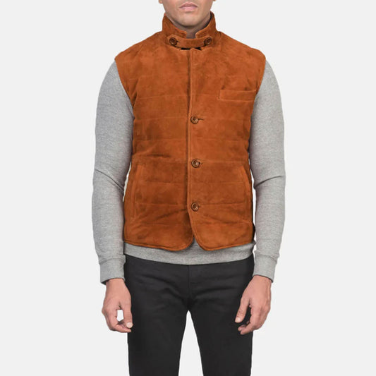CanyonRidge Suede Leather Vest – Rustic Brown Edition