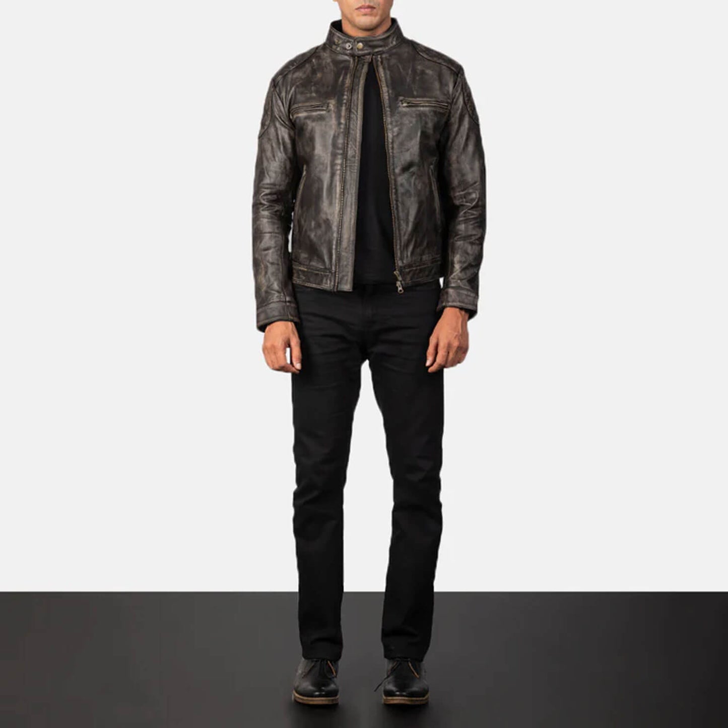 RustHaven Leather Biker Jacket – Distressed Brown Edition