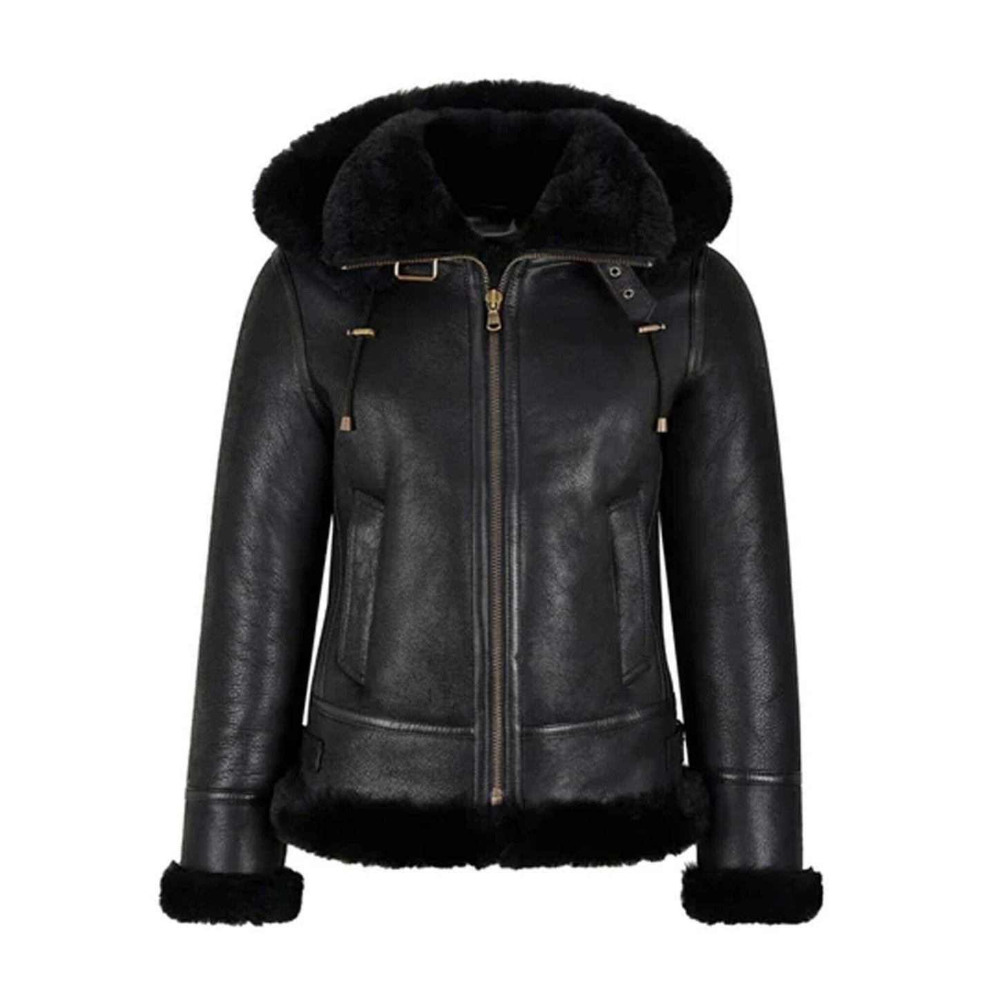 Ardelle Black Shearling Leather Jacket – Goatskin & Faux Fur Lining