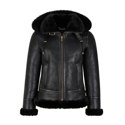 Ardelle Black Shearling Leather Jacket – Goatskin & Faux Fur Lining