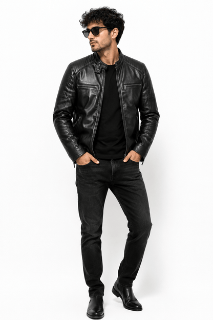 ApexEdge Collarless Leather Moto Jacket – Modern Rider Edition