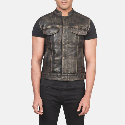 RustForge Moto Leather Vest – Distressed Brown Edition