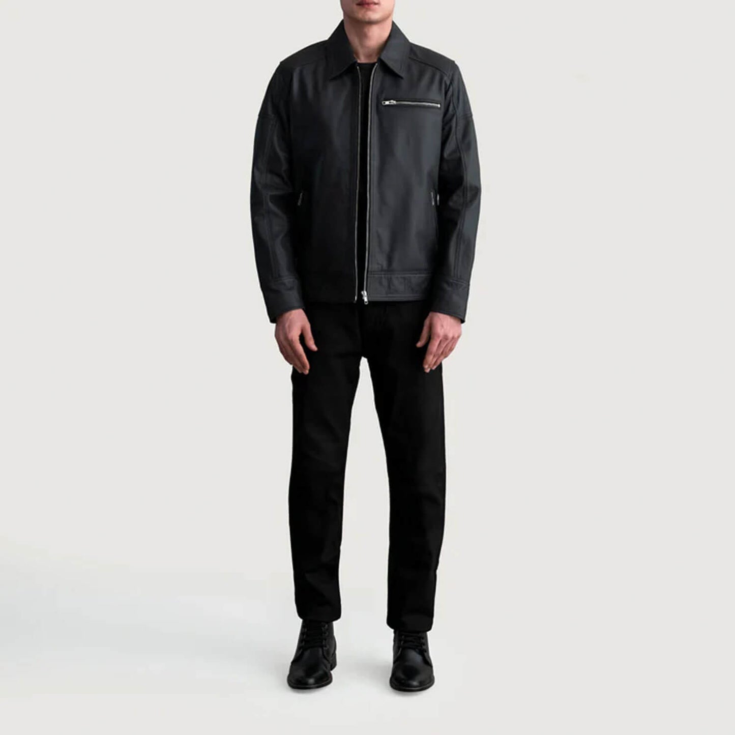 ShadowVanguard Leather Biker Jacket – Matte Black Edition