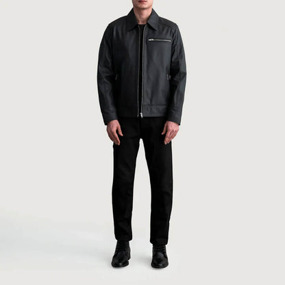 ShadowVanguard Leather Biker Jacket – Matte Black Edition