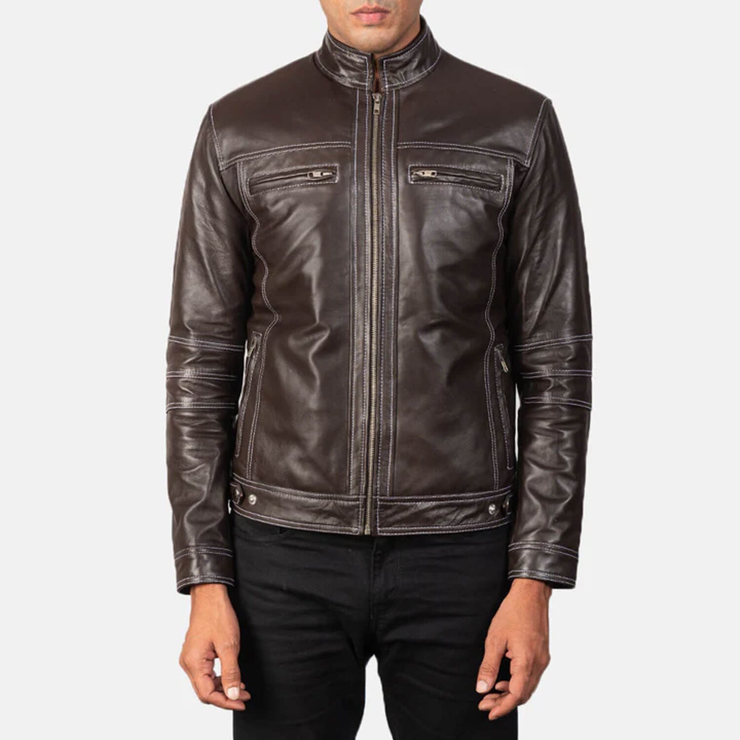 MaverickTrail Leather Biker Jacket – Rustic Brown Edition