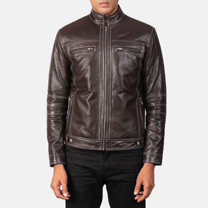 MaverickTrail Leather Biker Jacket – Rustic Brown Edition