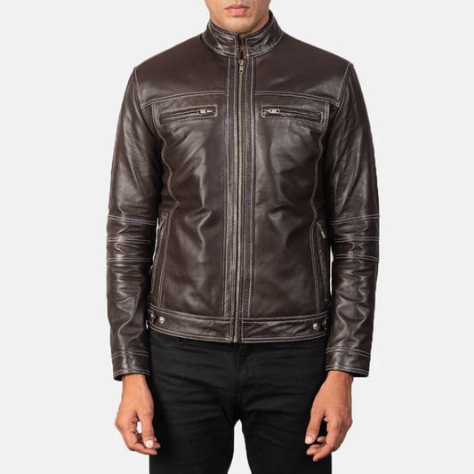 MaverickTrail Leather Biker Jacket – Rustic Brown Edition