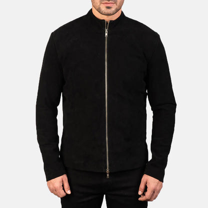 RavenForge Suede Biker Jacket – Charcoal Black Edition