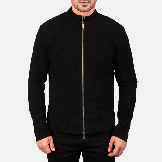 RavenForge Suede Biker Jacket – Charcoal Black Edition