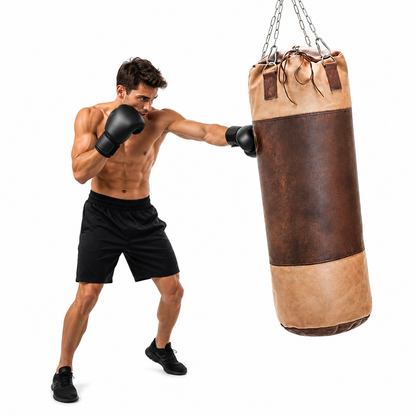 Retro Cream Brown Leather Heavy Punching Bag