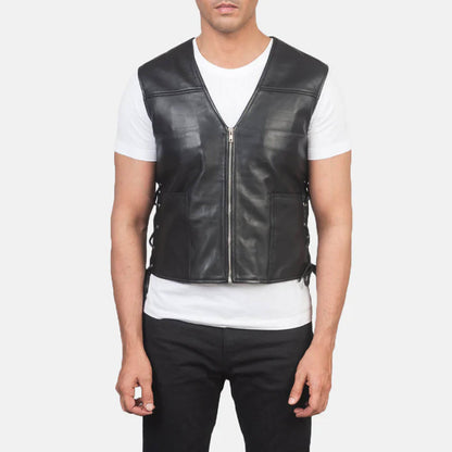 IronShade Leather Rider Vest – Matte Black Edition