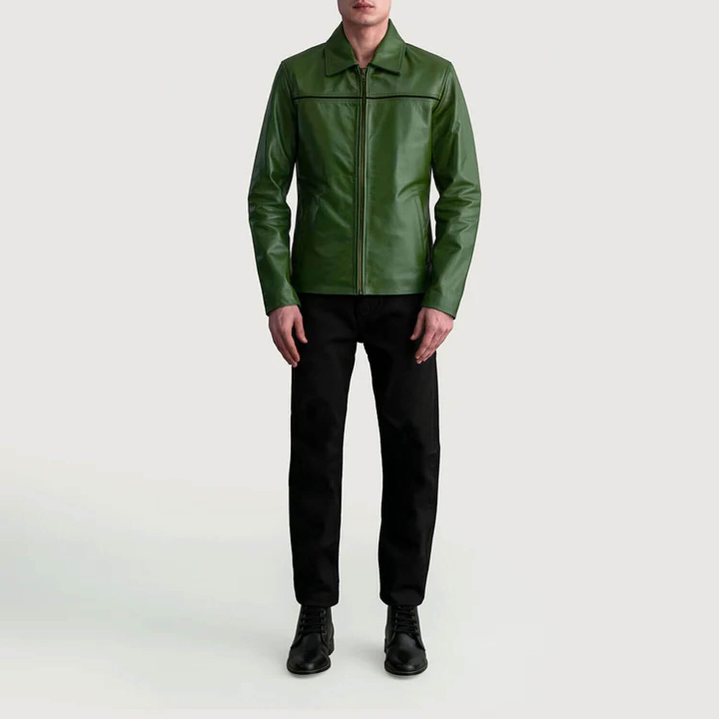 EmeraldShadow Leather Jacket – Forest Green Edition