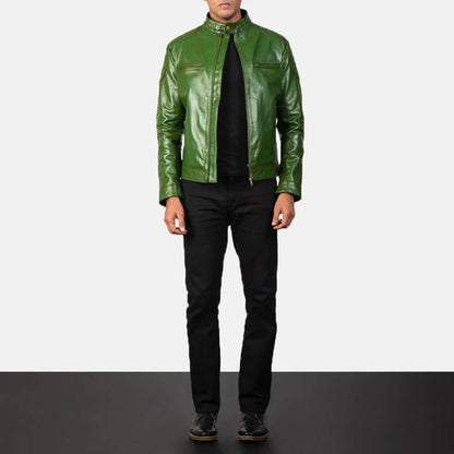 EmeraldRogue Leather Biker Jacket – Forest Green Edition