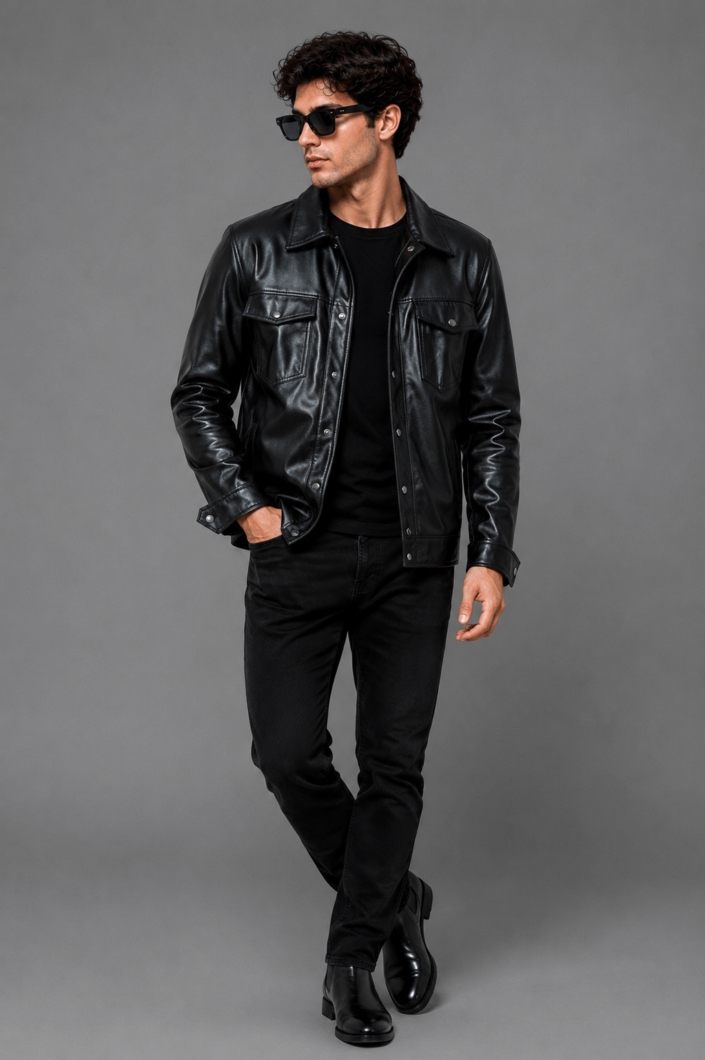 UrbanForge Black Leather Snap Front Shirt Jacket – Modern Heritage Edition