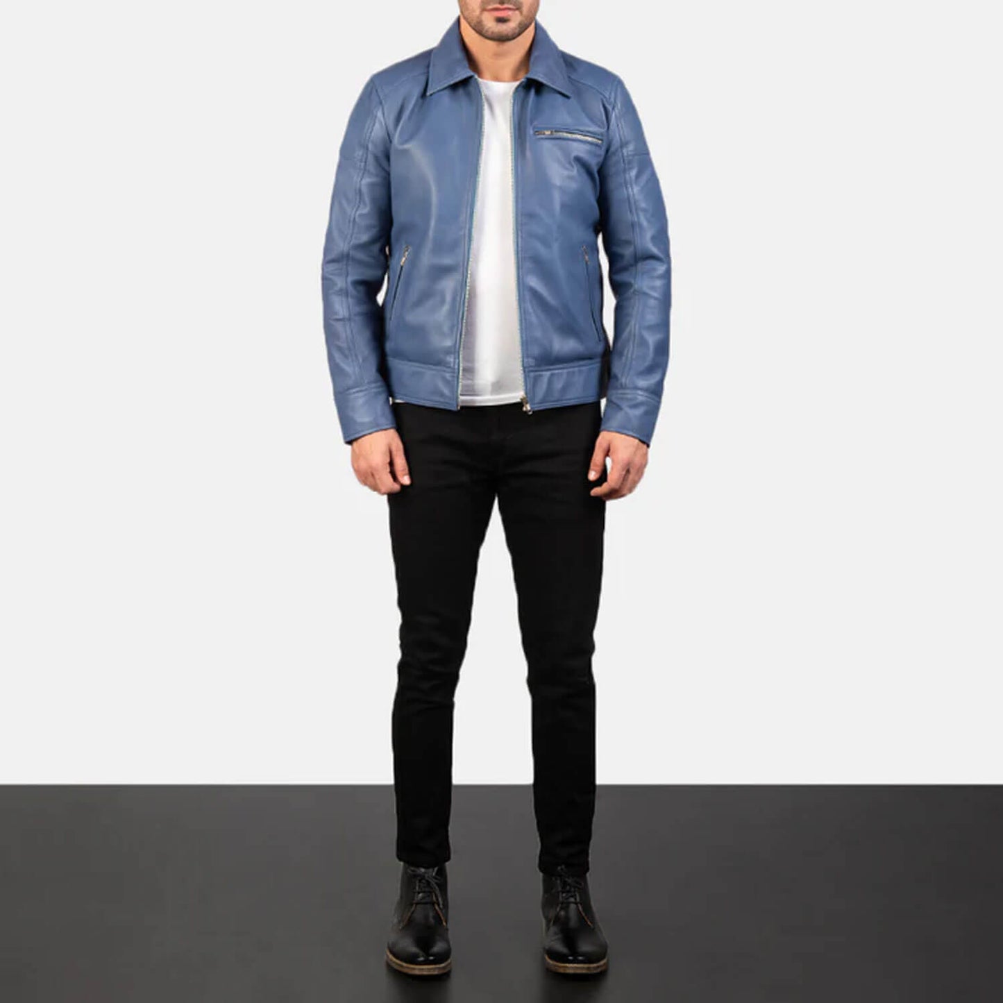 AzureRogue Leather Biker Jacket – Midnight Blue Edition