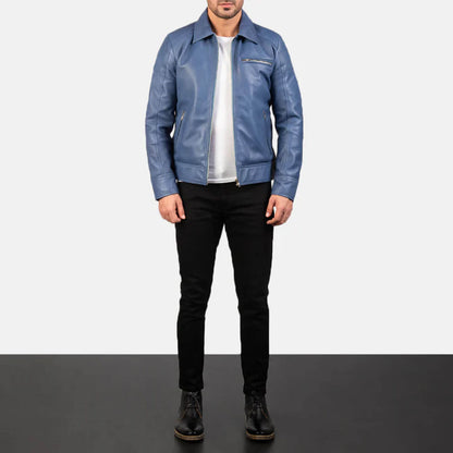 AzureRogue Leather Biker Jacket – Midnight Blue Edition