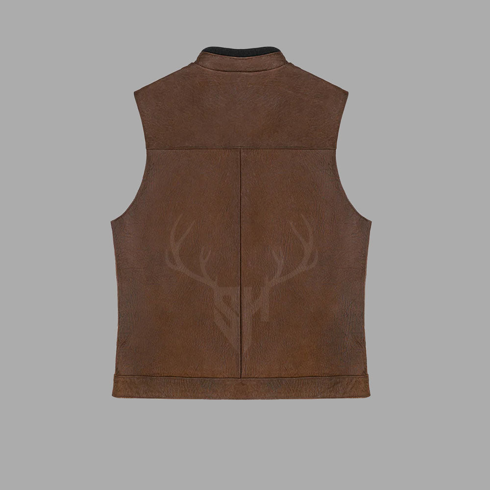Ironforge Distressed Brown Leather Zipper Vest