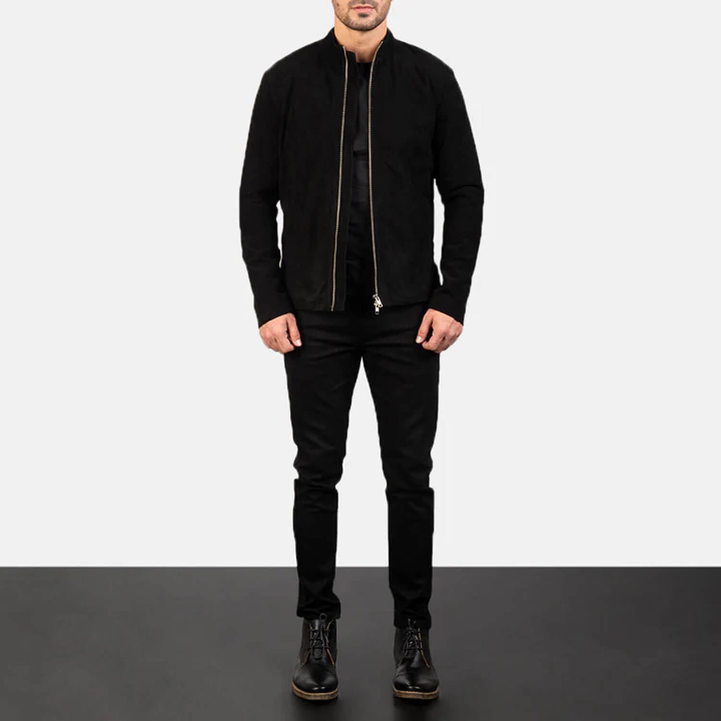 RavenForge Suede Biker Jacket – Charcoal Black Edition
