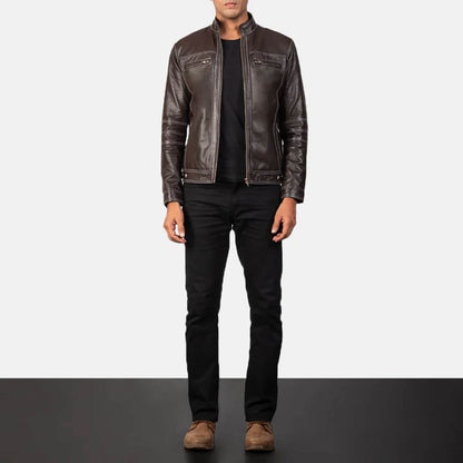 MaverickTrail Leather Biker Jacket – Rustic Brown Edition