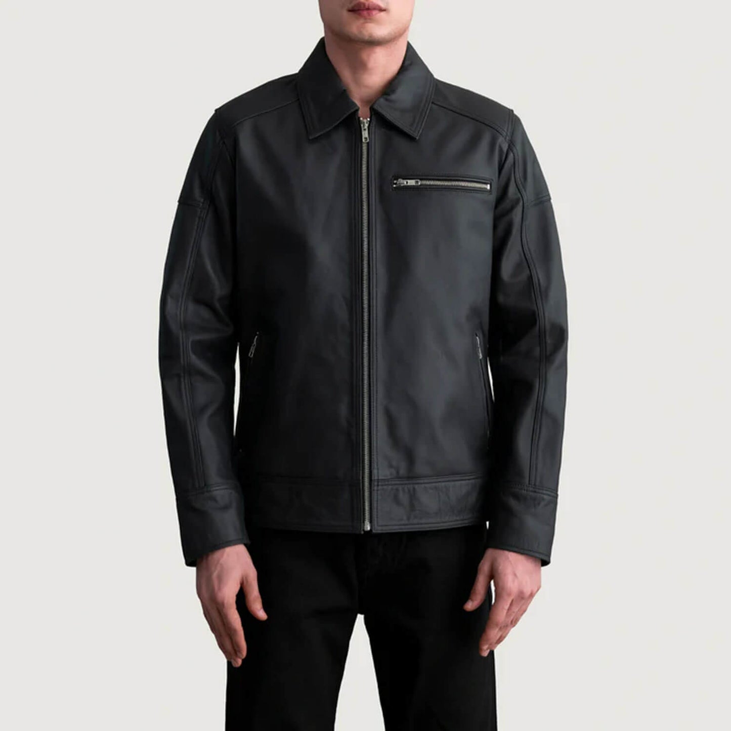 ShadowVanguard Leather Biker Jacket – Matte Black Edition