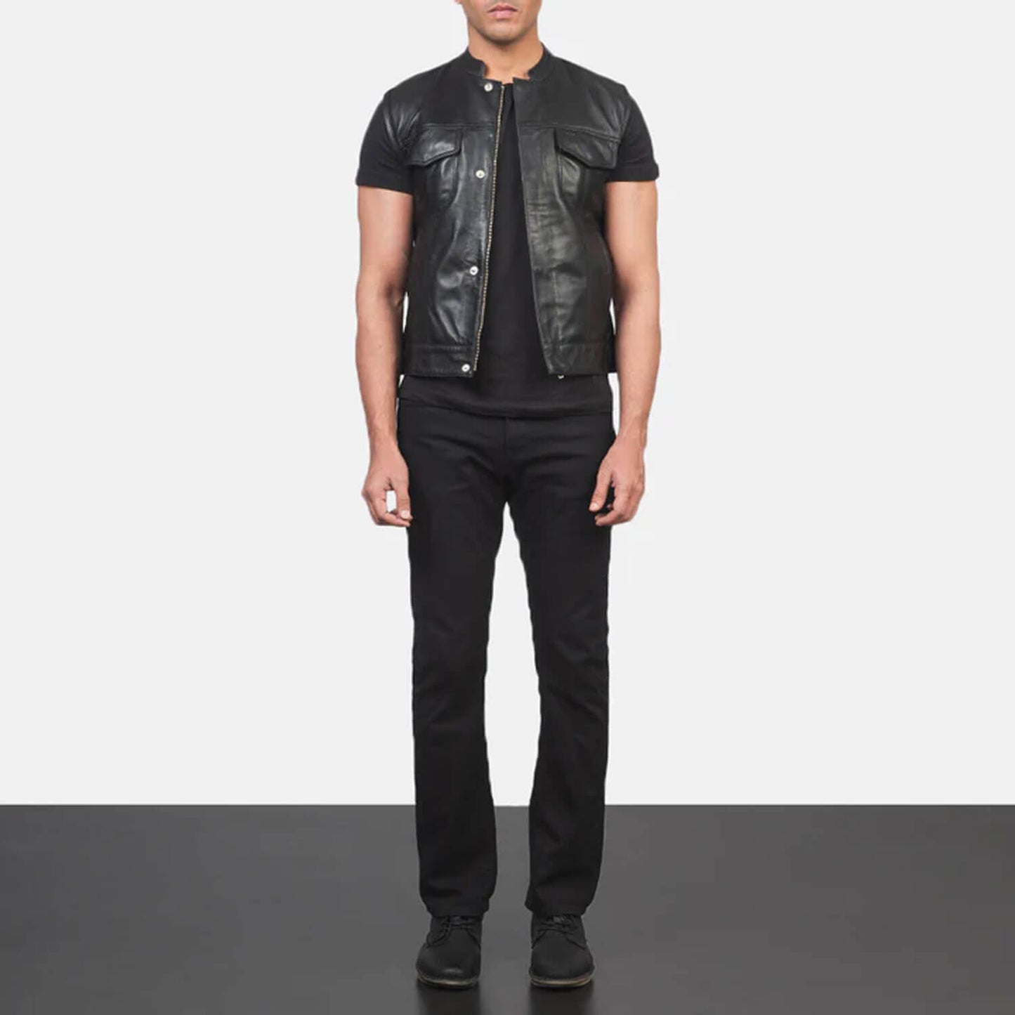 AtlasForge Moto Leather Vest – Stealth Black Edition