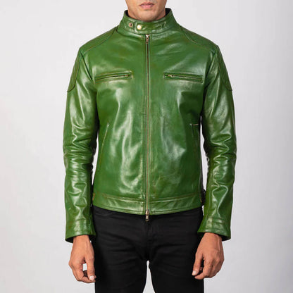 EmeraldRogue Leather Biker Jacket – Forest Green Edition