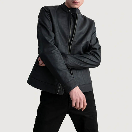 ObsidianRush Leather Biker Jacket – Tumbled Black Edition