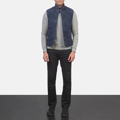 Azure Ridge Suede Leather Vest – Ocean Blue Edition