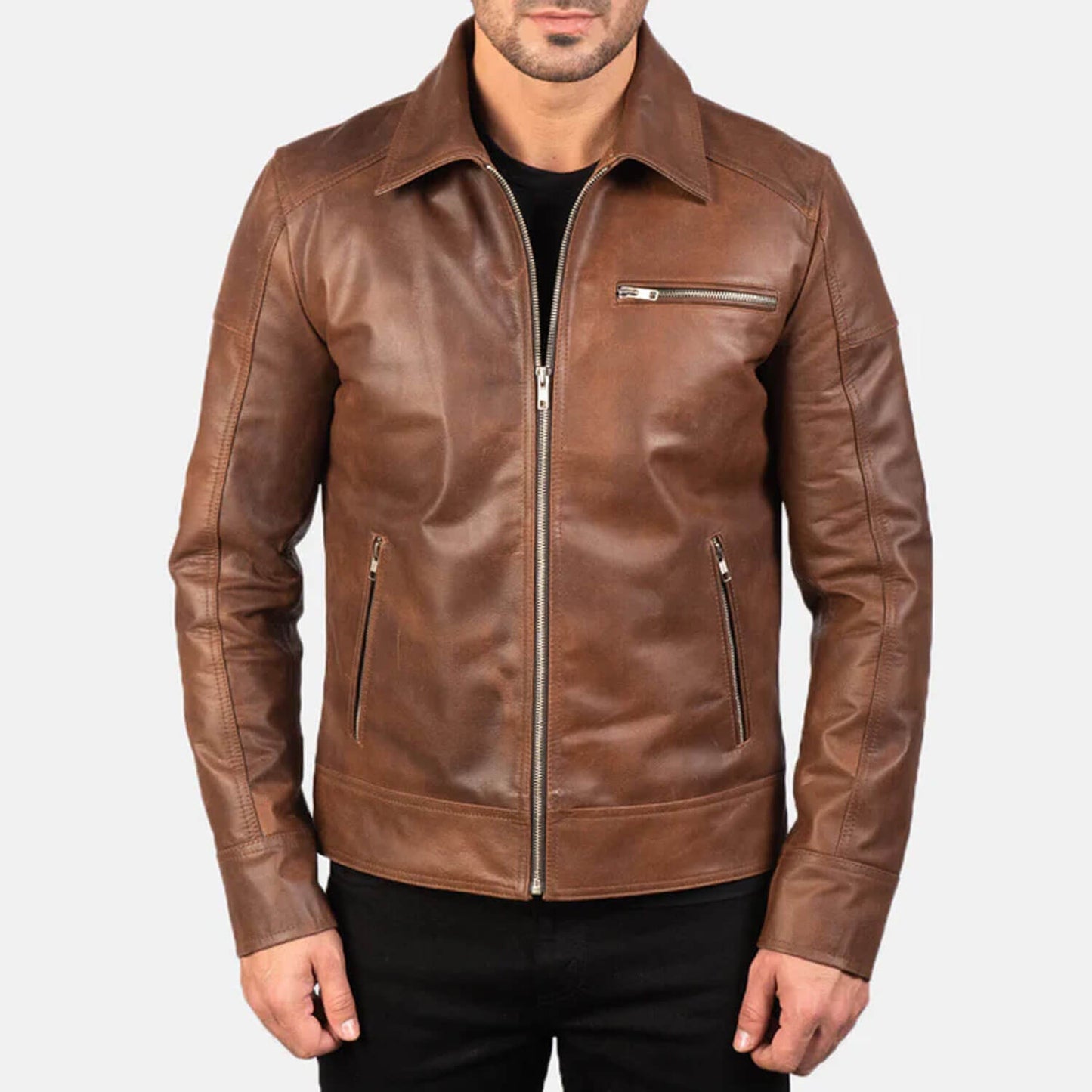 CedarRidge Leather Biker Jacket – Walnut Brown Edition
