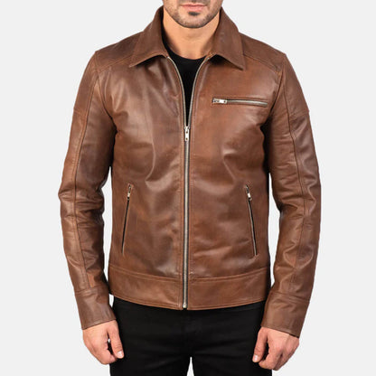 CedarRidge Leather Biker Jacket – Walnut Brown Edition