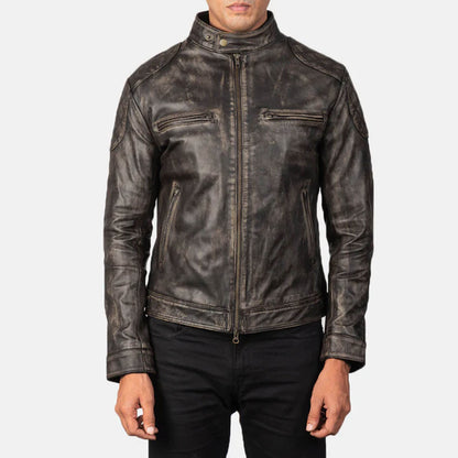 RustHaven Leather Biker Jacket – Distressed Brown Edition