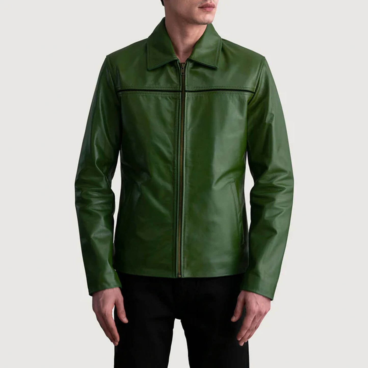 EmeraldShadow Leather Jacket – Forest Green Edition