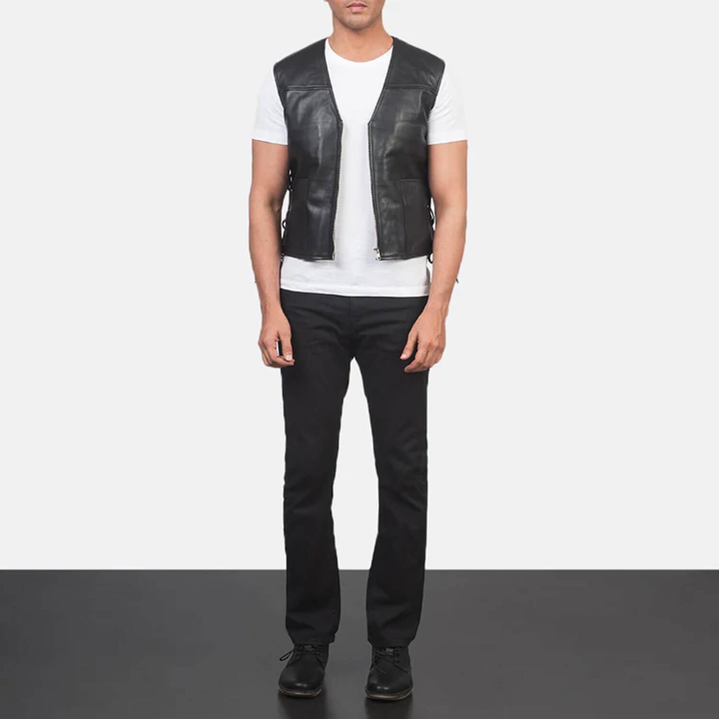 IronShade Leather Rider Vest – Matte Black Edition