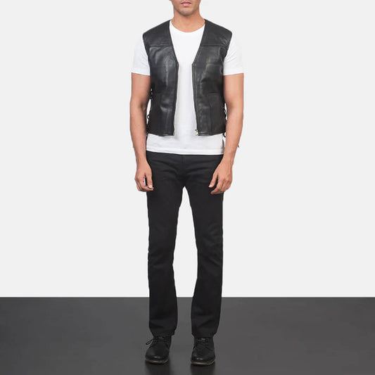 IronShade Leather Rider Vest – Matte Black Edition